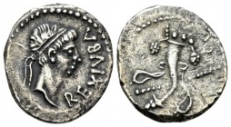 Mauretania, Juba II with Cleopatra Selene, 25 BC – 24 AD Caesarea Denarius circa 11-23, AR 18mm., 2.83g. Diademed head r. Rev. Cornucopia and transver...