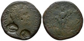 Bithynia, Nicaea Septimius Severus, 193-211 Bronze circa 193-211, Æ 27.5mm., 12.54g. Laureate head r., two countermarks: Nike r. and small head. Rev. ...