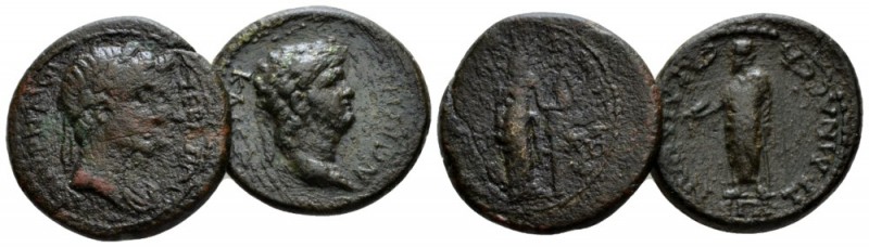 Ionia, Sardis. Smyrna. Octavian and Nero Lot o 2 Bronzes I cent., Æ 19.7mm., 4.2...