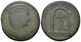 Lydia, Philadelphia Julia Domna, wife of Septimius Severus Bronze circa 193-211, Æ 28.4mm., 11.29g. Draped bust r. Rev. Distyle shrine within which st...