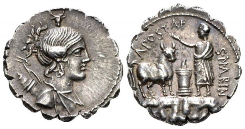 A. Postumius Albinus. Denarius serratus circa 81, AR 19.6mm., 4.00g. Draped bust...