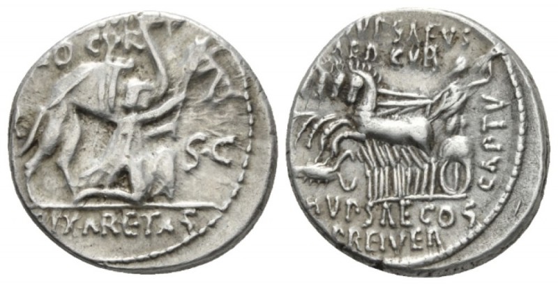 M. Aemilius Scaurus, P. Plautius Hypsaeus. Denarius 58, AR 17.4mm., 3.98g. M·SCA...