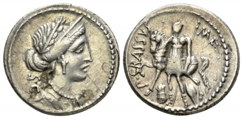 P. Licinius Crassus. Denarius circa 55, AR 18.6mm., 4.06g. Laureate, diademed an...