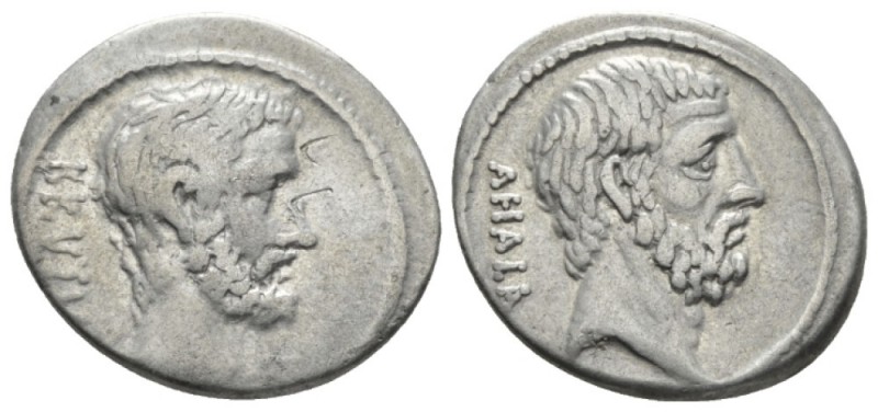 M. Iunius Brutus. Denarius circa 54, AR 19.1mm., 3.96g. BRVTVS Head of L. Iunius...