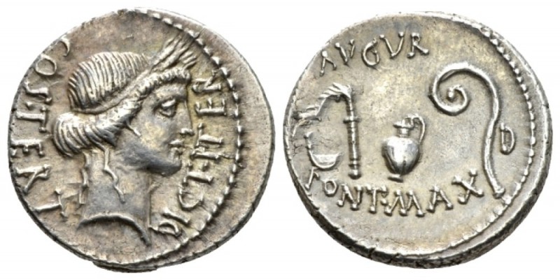 Iulius Caesar. Denarius Sicily (?) 46, AR 18.4mm., 3.95g. COS·TERT – DICT·ITER H...