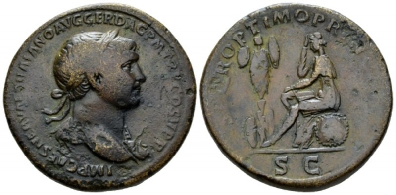 Trajan, 98-117 Sestertius circa 103-111, Æ 33.40mm., 24.18g. Laureate bust r., w...