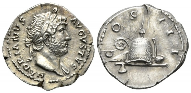 Hadrian, 117-138 Denarius circa 124-128, AR 21mm., 3.47g. Laureate bust r., slig...