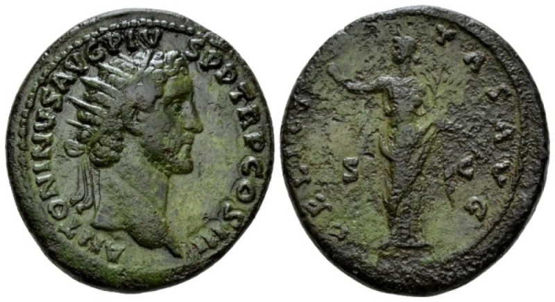 Antoninus Pius, 138-161 Dupondius circa 140-144, Æ 28mm., 15.19g. Radiate head r...