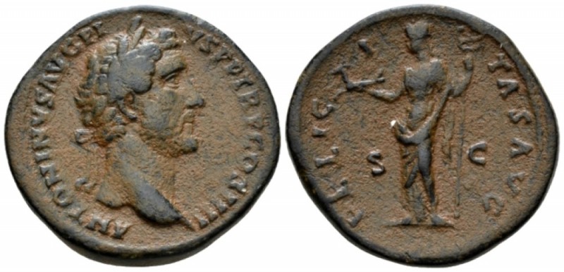 Antoninus Pius, 138-161 Sestertius circa 145-161, Æ 32mm., 25.28g. Laureate head...