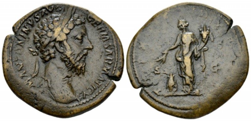 Marcus Aurelius, 161-180 Sestertius circa 175, Æ 35mm., 25.60g. Laureate head r....