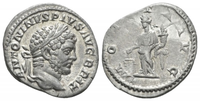 Caracalla, 198-217 Denarius circa 210-213, AR 18.5mm., 2.76g. Laureate head r. R...