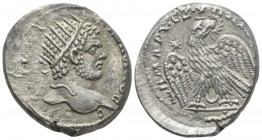 Caracalla, 198-217 Tetradrachm Carrhae (Mesopotamia) circa 215-217, AR 26mm., 15.06g. Radiate head r. Rev. Eagle standing facing, head and tail l., wi...