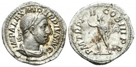 Severus Alexander, 222-235 Denarius circa 233, AR 20mm., 3.46g. Laureate and draped bust r. Rev. Sol advancing l., raising r. hand and holding whip. C...