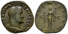 Maximinus I, 235-238 Sestertius circa 236, Æ 31mm., 19.26g. Laureate, draped and cuirassed bust r. Rev. Fides standing l., holding two standards. C 10...