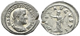 Maximinus I, 235-238 Denarius circa 236 - 238, AR 21.5mm., 2.80g. MAXIMINVS PIVS AVG GERM Laureate, draped and cuirassed bust right. Rev. PAX AVGVSTI ...