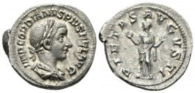 Gordian III, 238-244 Denarius circa 241, AR 21mm., 3.36g. IMP GORDIANVS PIVS FEL AVG Laureate, draped and cuirassed bust r. Rev. PIETAS AVGVSTI Pietas...