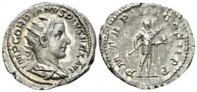 Gordian III, 238-244 Antoninianus 241-243, AR 23.5mm., 4.91g. IMP GORDIANVS PIVS FEL AVG Radiate and draped bust r. Rev. The Emperor in military dress...