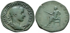 Gordian III, 238-244 Sestertius circa 241-243, Æ 31.9mm., 18.22g. Laureate, draped and cuirassed bust r. Rev. Pax seated l., holding olive branch. RIC...