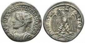 Gordian III, 238-244 Tetradrachm Antioch circa 242, AR 27mm., 11.47g. Radiate, draped and cuirassed bust l. Rev. Eagle standing facing, head l., with ...