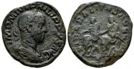 Philip II, 247-249 Sestertius circa 247-249, Æ 30mm., 19.23g. Laureate, draped and cuirassed bust r. Rev. Philip I and Philip II, both togate and laur...