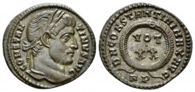 Constantine I, 307-337 Follis circa 322, Æ 18mm., 2.61g. Laureate head r. Rev. VOT/ XX in two lines within wreath, below RP. RIC 225.

Extremely Fin...