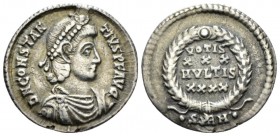 Constantius II, 337-361 Siliqua Sirmium circa 355-361, AR 20mm., 2.49g. Diademed, draped and cuirassed bust r. Rev. Legend within wreath. C 342. RIC 6...