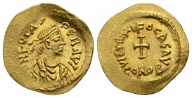 Phocas, 602-610 Tremissis Constantinopolis circa 607-610, AV 16mm., 1.44g. Diademed and draped bust r. Rev. Cross. DO 19. Sear 634.

Extremely Fine.