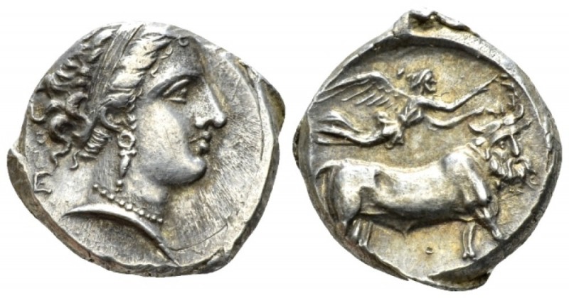 Campania, Neapolis Didrachm circa 320-330 BC, AR 19mm., 7.54g. Diademed head of ...