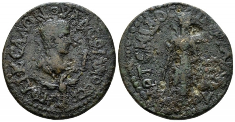 Pamphilia, Perge Saloninus, 259 Bronze circa 259, Æ 30.5mm., 16.22g. Laureate bu...