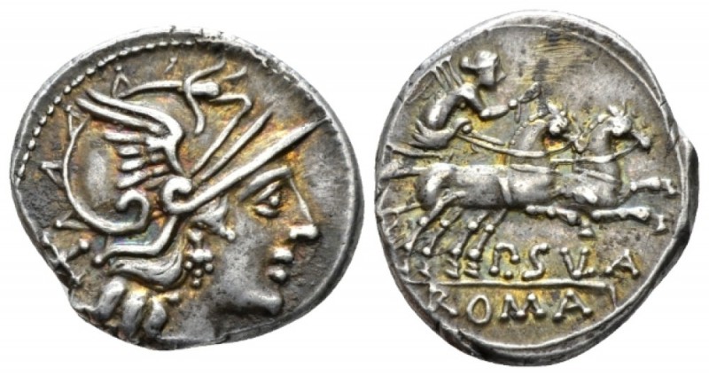 P. Cornelius Sulla. Denarius 151, AR 29mm., 3.70g. Helmeted head of Roma r.; beh...