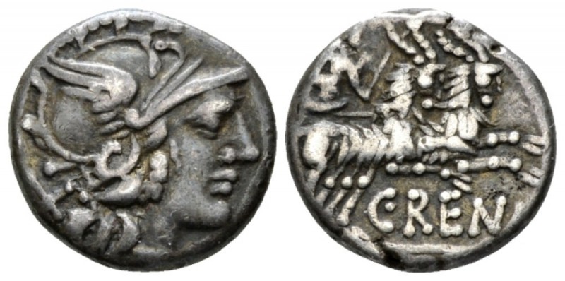 C. Renius. Denarius 138, AR 25.8mm., 3.98g. Helmeted head of Roma r.; behind, X....