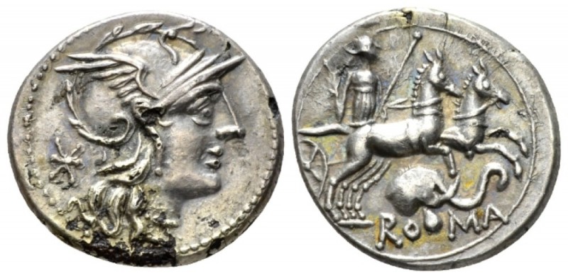 Anonymous series with elephant's head Denarius Fourrée 128, AR 29.4mm., 2.76g. H...