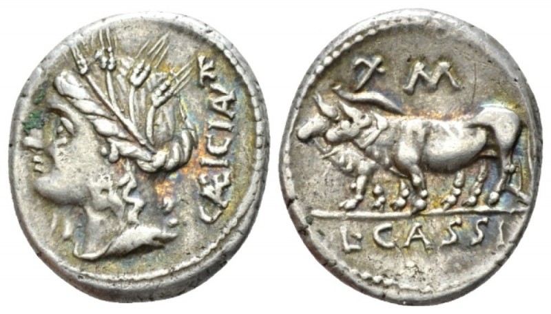 L. Cassius Caecianus Denarius 102, AR 16.5mm., 3.90g. Draped bust of Ceres l., w...