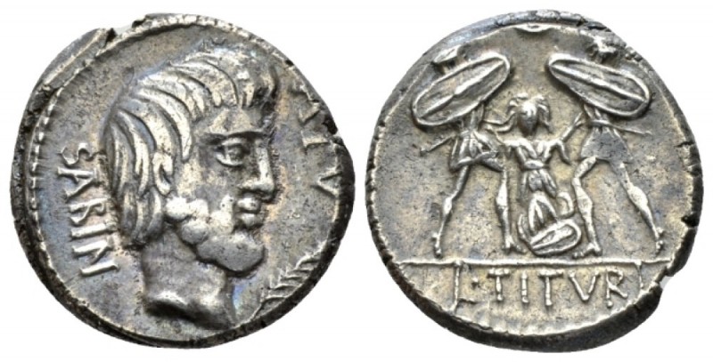 L. Tituri L.f. Sabinus. Denarius 89, AR 18mm., 4.15g. SABIN – A·PV Head of King ...