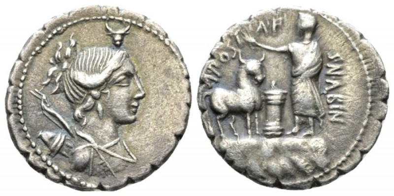 A. Postumius Albinus. Denarius serratus 81, AR 19.5mm., 3.62g. Draped bust of Di...