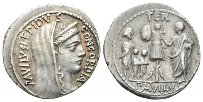 L. Furius Cn. f. Brocchus. Denarius 62, AR 20mm., 3.76g. PAVLLVS LEPIDVS – CONCO...