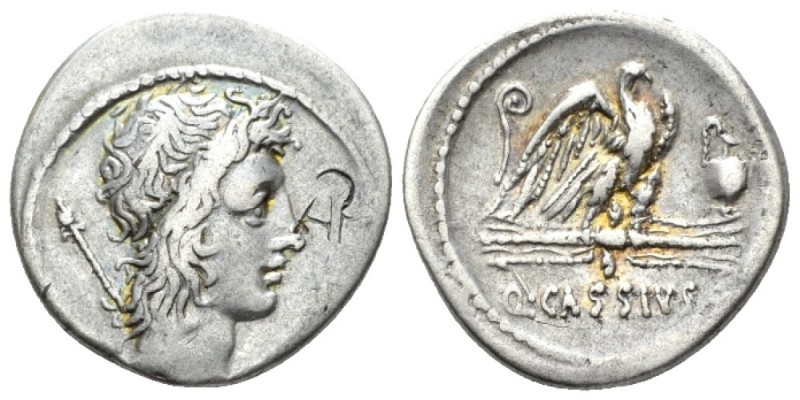 Q. Cassius Longinus. Denarius 55, AR 19.5mm., 3.90g. Head of Genius Populi Roman...