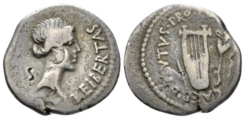 Q. Caepio Brutus. Denarius mint moving with Brutus 43-42, AR 18.5mm., 3.61g. LEI...