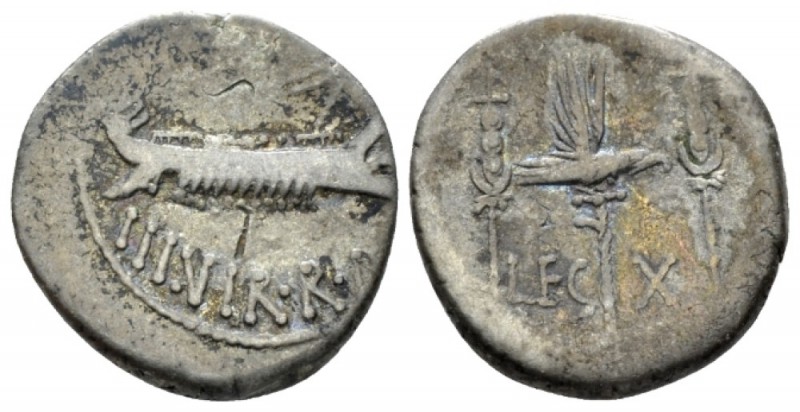 Marcus Antonius. Denarius mint moving with M. Antonius 32-31, AR 18mm., 3.72g. A...