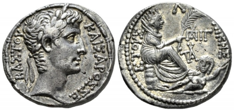 Octavian as Augustus, 27 BC – 14 AD Tetradrachm Antiochia circa 2-1 BC, AR 28mm....