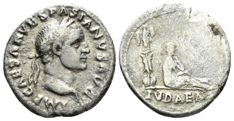 Vespasian, 69-79 Denarius circa 69-70, AR 18mm., 2.92g. Laureate head r. Rev. Ju...