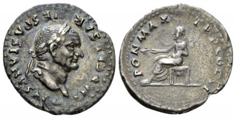 Vespasian, 69-79 Denarius circa 75, AR 20mm., 2.95g. Laureate head r. Rev. Pax s...