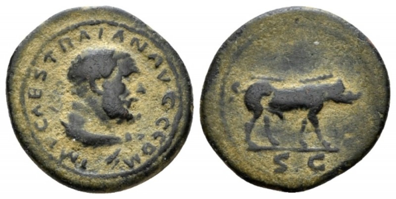 Trajan, 98-117 Quadrans circa 101, Æ 17mm., 2.44g. IMP CAES TRAIAN AVG GERM Diad...