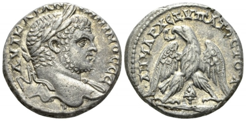 Caracalla, 198-217 Tetradrachm circa 213-217, AR 25.7mm., 13.40g. Laureate bust ...