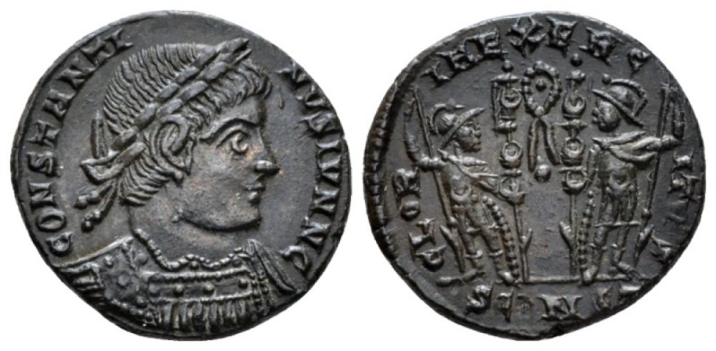 Constantine II Caesar, 317-337. Follis Arles circa 333, Æ 16mm., 2.40g. Laureate...