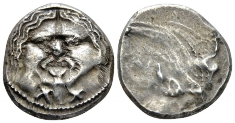 Etruria, Populonia 20 asses circa 320-280, AR 22.5mm., 8.65g. Gorgoneion. Rev. p...