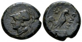 Campania, Cales Bronze circa 265-260, Æ 21.5mm., 7.42g. Head of Athena l., wearing Corinthian helmet. Rev. Cock standing r. Sambon 916. Historia Numor...