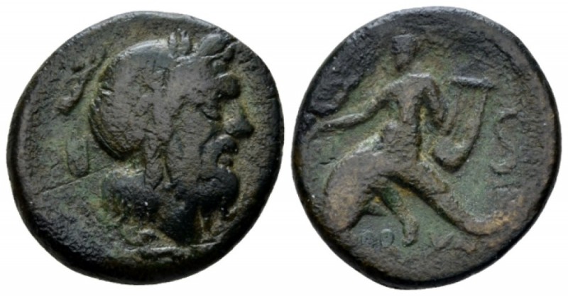 Apulia, Brundisium Semis II cent, Æ 22mm., 7.83g. Laureate head of Neptune r., c...