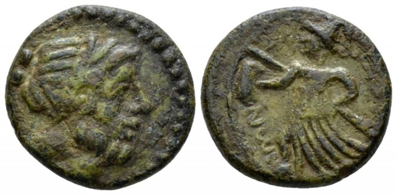 Apulia, Caelia Sextans circa 220-150, Æ 18mm., 5.82g. Laureate head of Zeus r. R...