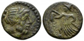 Apulia, Caelia Sextans circa 220-150, Æ 18mm., 5.82g. Laureate head of Zeus r. Rev. Athena advancing l. Holding shield and spear. SNG ANS 686. Histori...
